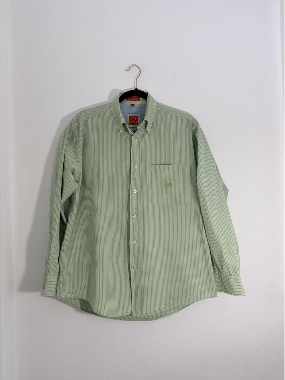 Oscar de la Renta Green Striped Button Down Shirt M 100% Cotton Luxury
